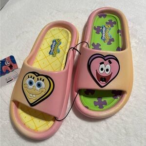 SpongeBob & Patrick Women’s Size 7 Slides Sandals Heart Face Pink & Yellow NWT